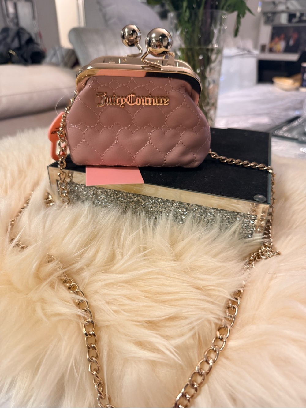 Juicy Couture Dusty Pink Quilted Mini Kiss-Lock Crossbody/Coin Purse